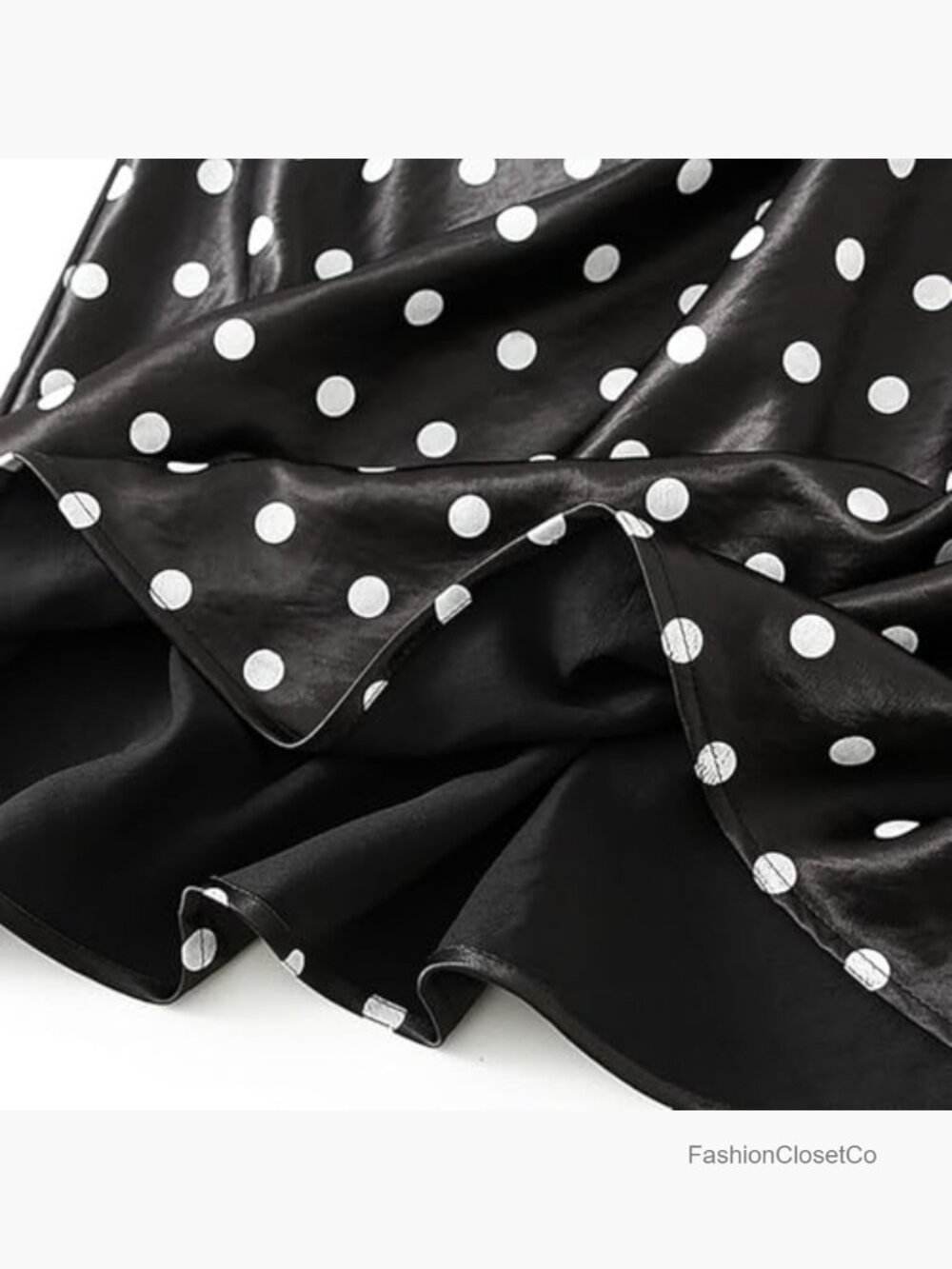 Elegant Polka Dot Satin Maxi Skirt Elastic Waist - Picture 5 of 5